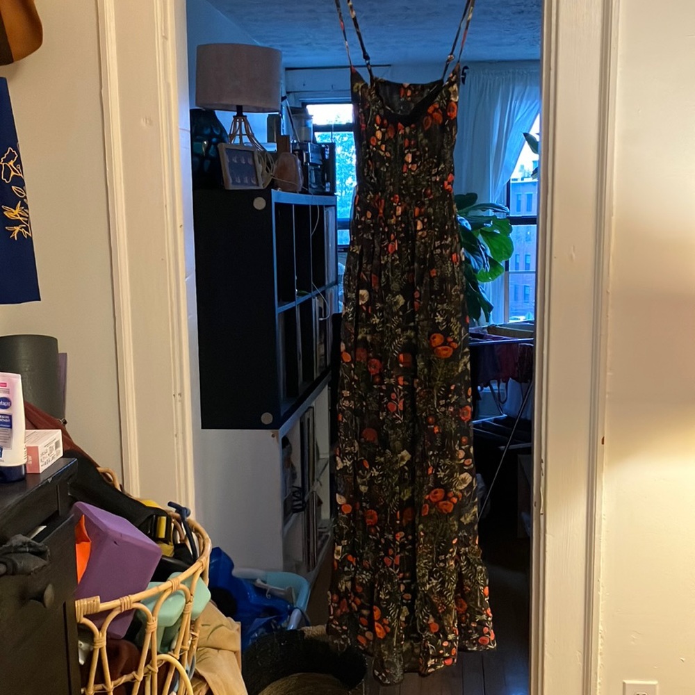 Anthropologie Payal Jain Floral Massima Pleated Maxi Sun Dress Black Medium